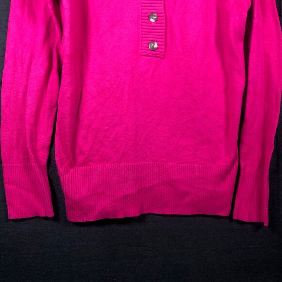 Eddie Bauer Womens Sweater Bright Pink Mock Neck 1/2 Button Long Sleeve Large - Picture 5 of 11